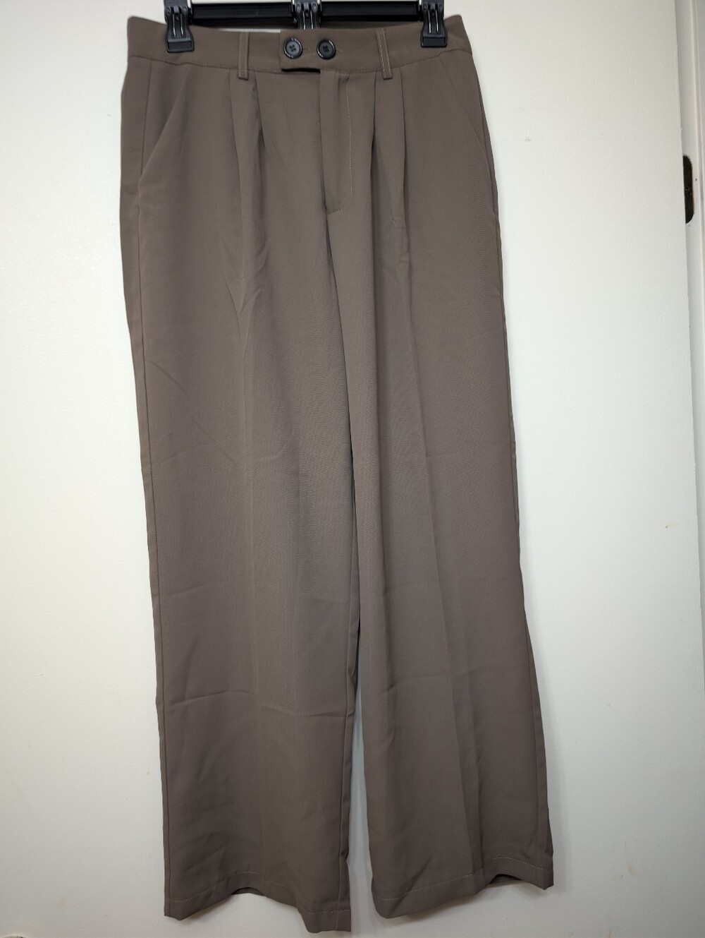 SHEIN Petite L Taupe Wide Leg Cropped Trousers 24" Inseam High Waist Work Pants